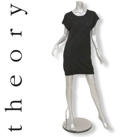 Theory Kobe Nouvella Black Lace Back Knit Wool Sweater Mini Dress Tunic S Goth - Picture 6 of 16